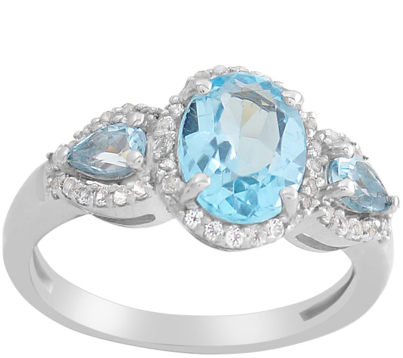2.20 cttw Blue & White Topaz Three Stone Ring,terling — Main view