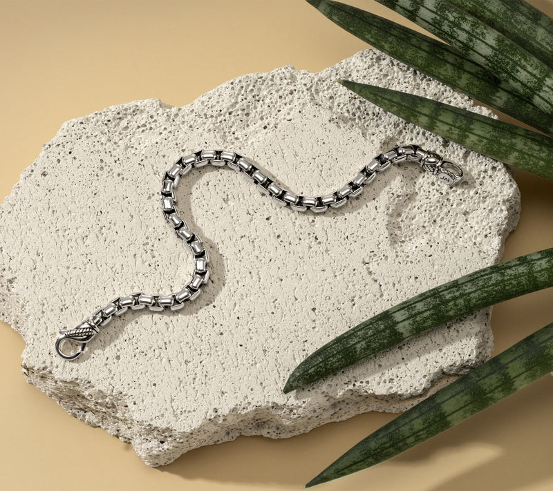 JAI Sterling Silver 5.3mm Round Box Chain Bracelet, 18.2g — View 5