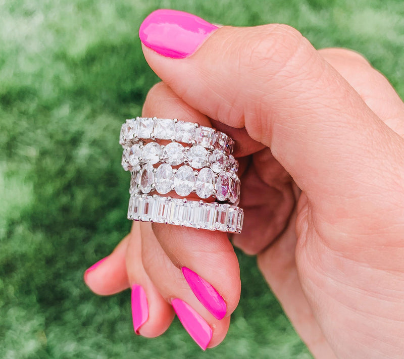 Diamonique Silver Choice Of Cut Eternity Band Ring, Platinum Clad — View 3