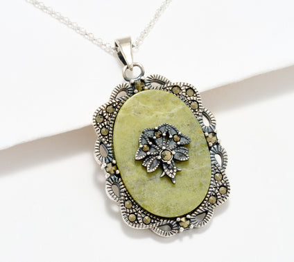 Connemara Marble Pendant with Marcasite Accents with 18" Chain