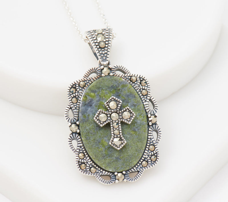 Connemara Marble Pendant with Marcasite Accents with 18" Chain — View 2
