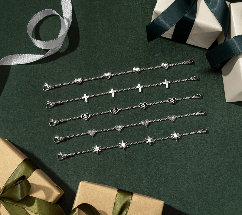 JAI Sterling Silver Symbols of Love Box Chain Station Bracelet — View 16