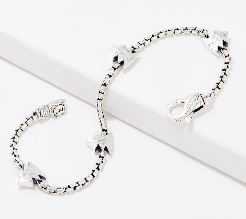 JAI Sterling Silver Symbols of Love Box Chain Station Bracelet — View 5