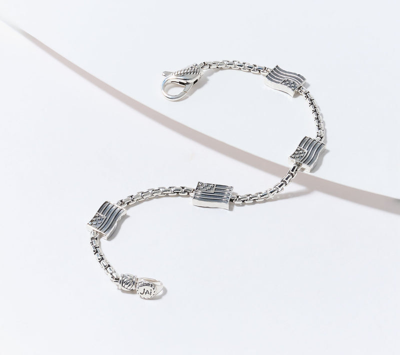 JAI Sterling Silver Symbols of Love Box Chain Station Bracelet — View 8