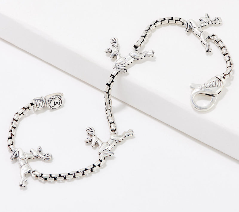 JAI Sterling Silver Symbols of Love Box Chain Station Bracelet — View 4