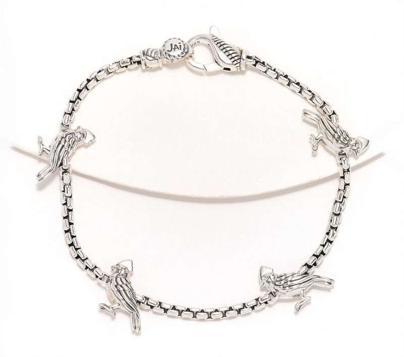 JAI Sterling Silver Symbols of Love Box Chain Station Bracelet — View 10