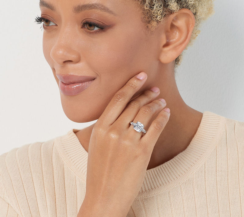 Diamonique 100 Facet 4 cttw "The Amy" Ring, Platinum Clad — View 7