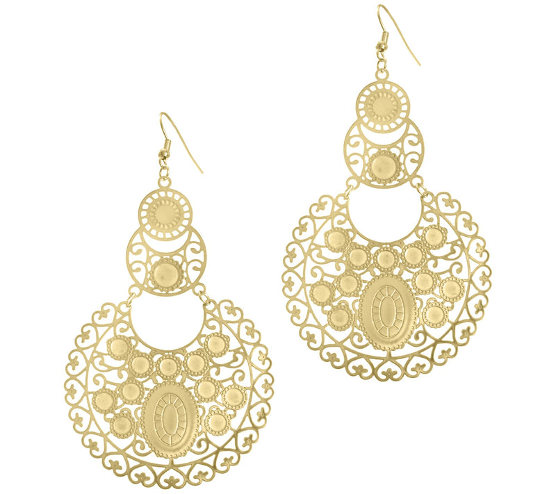 Steel by Design Goldtone Filigree Circle Drop Earrings — Main view