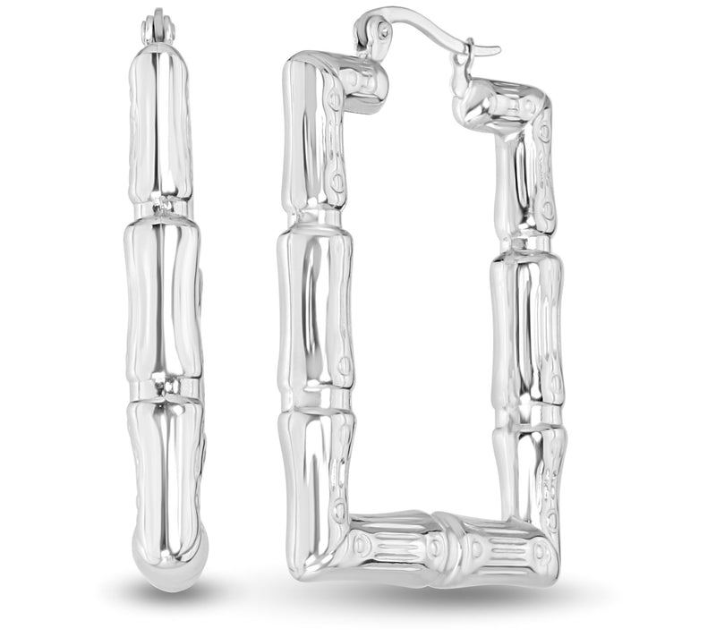 Steel by Design Rectangle Bamboo Hoop Earrings — View 4
