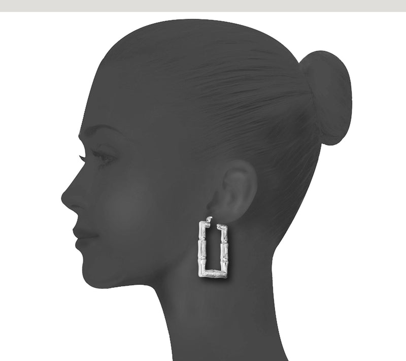 Steel by Design Rectangle Bamboo Hoop Earrings — View 6