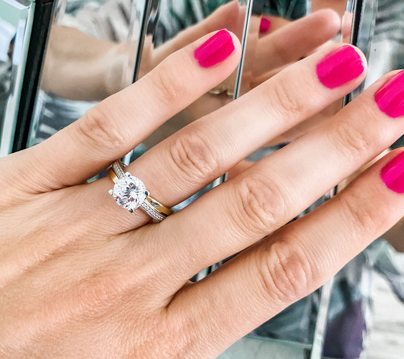 Diamonique 89 Facet Dahlia Cut 2 cttw Bridal Ring, Sterling — View 4