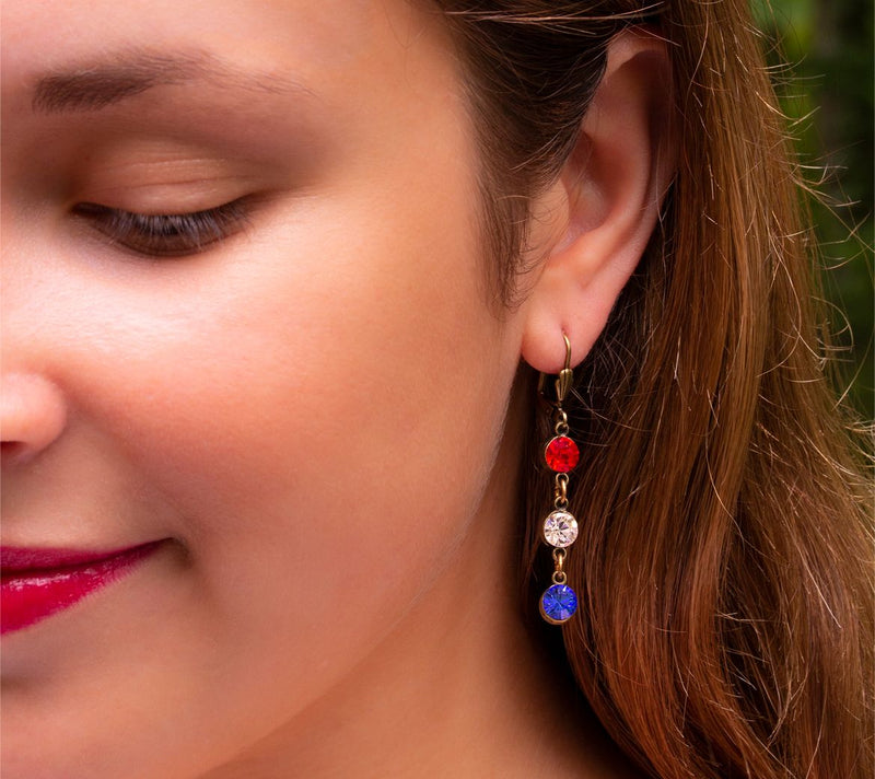 Anne Koplik Americana Triple Drop Crystal Earrings — View 4