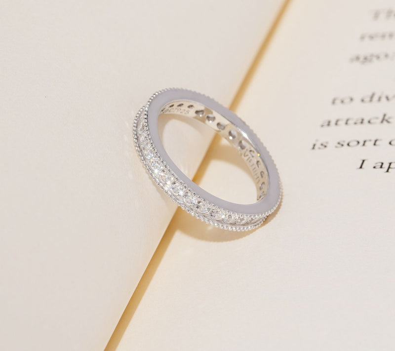Diamonique 100-Facet Beaded Eternity Band Ring, Sterling Silver — View 11