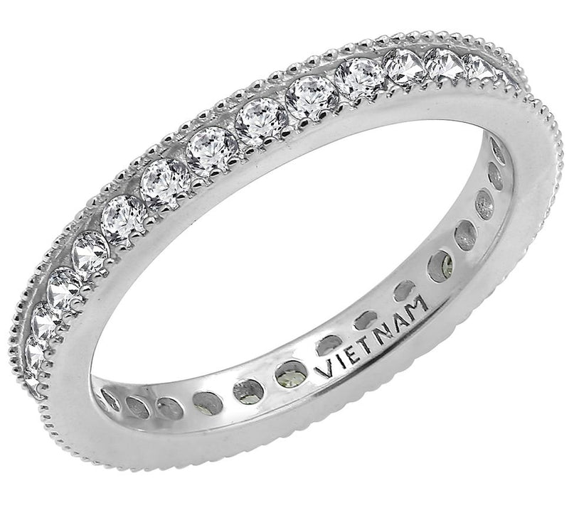 Diamonique 100-Facet Beaded Eternity Band Ring, Sterling Silver — View 5