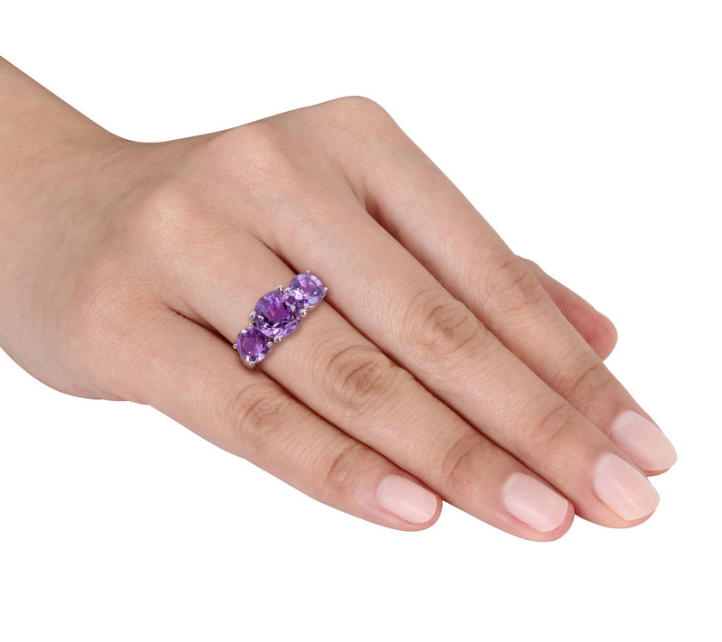 Sterling Silver 3.40 cttw Amethyst 3-Stone Ring — View 5