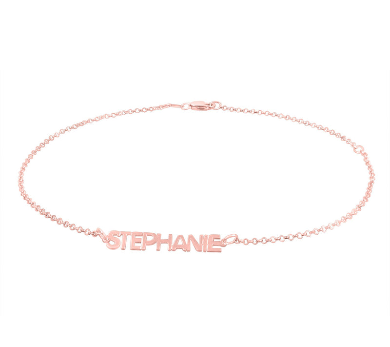 14K Rose Gold Plated Sterling Personalized Ankl e Bracelet — View 3