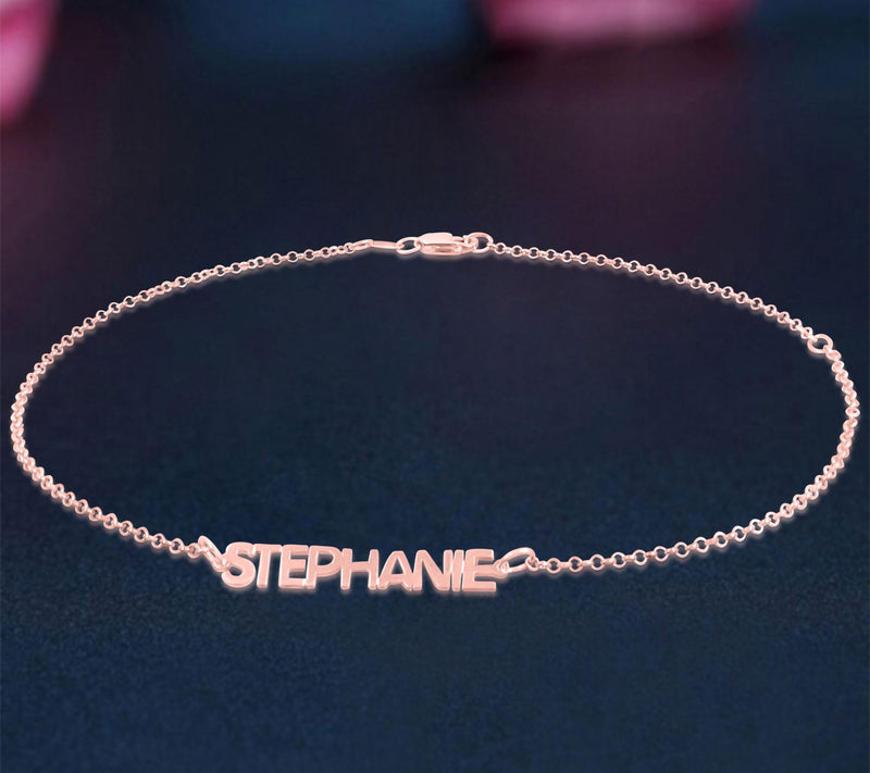 14K Rose Gold Plated Sterling Personalized Ankl e Bracelet — View 4