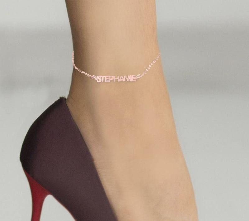14K Rose Gold Plated Sterling Personalized Ankl e Bracelet — View 5