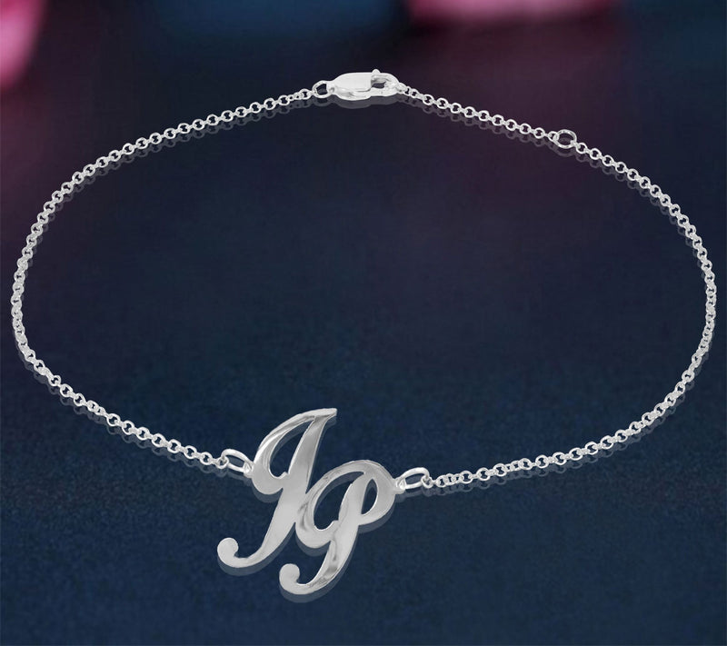Sterling Silver Personalized Monogram Ankle Bra celet — View 6