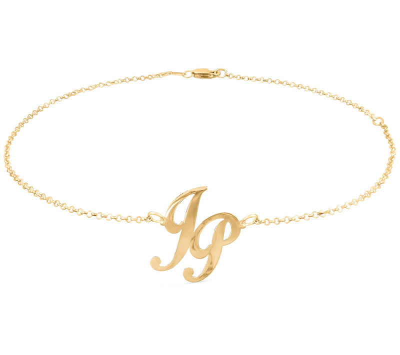 14K Gold Plated Personalized Monogram Ank le Bracelet — Main view