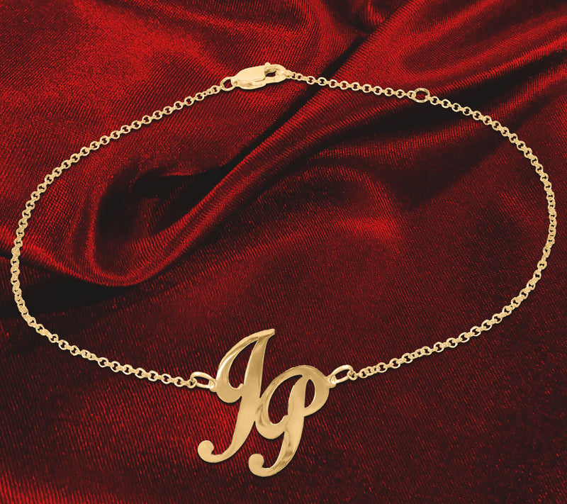 14K Gold Plated Personalized Monogram Ank le Bracelet — View 5