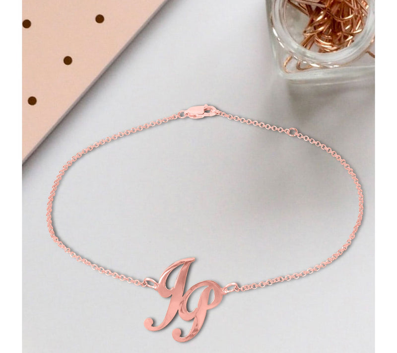14K Rose Plated Sterling Personalized Monogram Ankle Bracelet — View 4