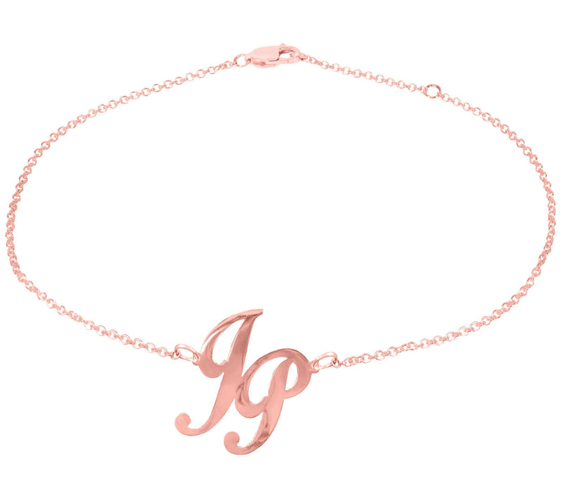 14K Rose Plated Sterling Personalized Monogram Ankle Bracelet — View 3