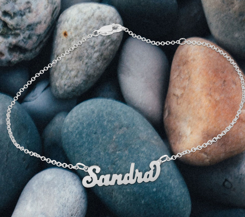 Sterling Silver Cursive Name Personalized AnkleBracelet — View 5