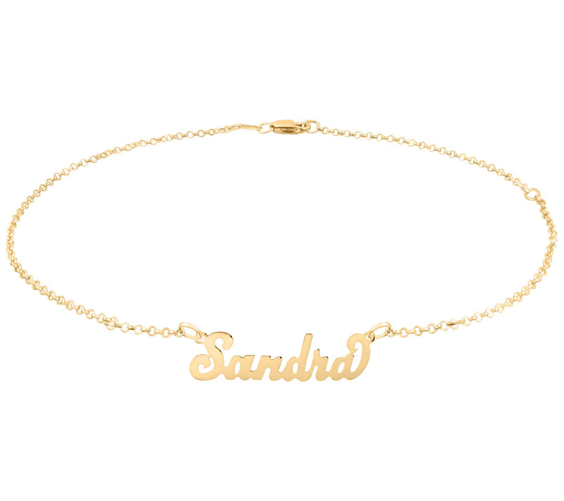 14K Gold Plated Sterling Cursive Personalized A nkle Bracelet — Main view