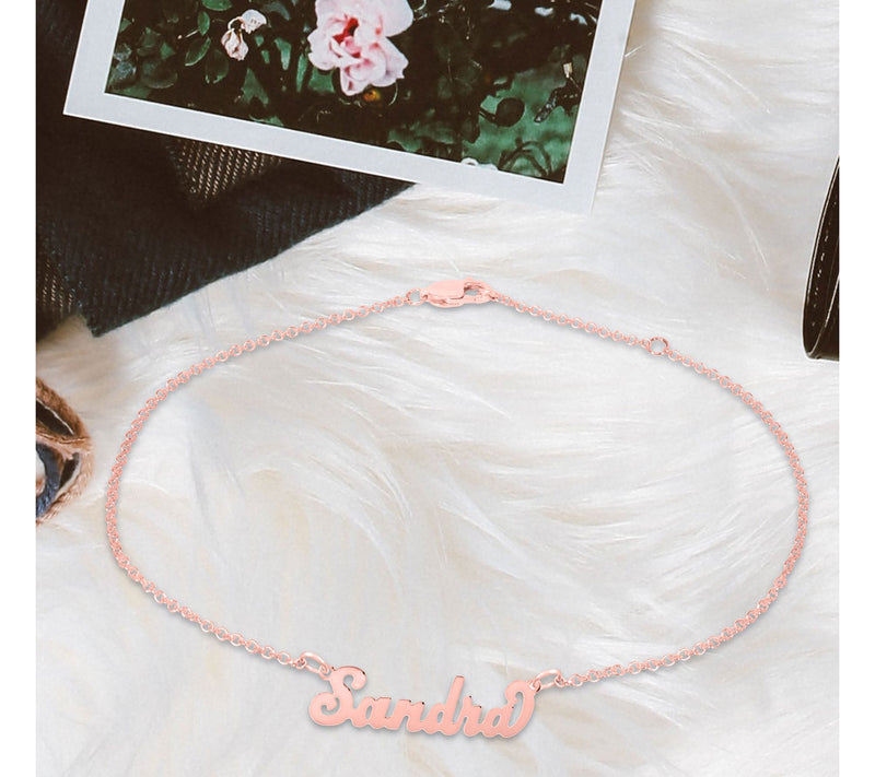 14K Rose Gold Plated Cursive Name Ankle Bracele t — View 4