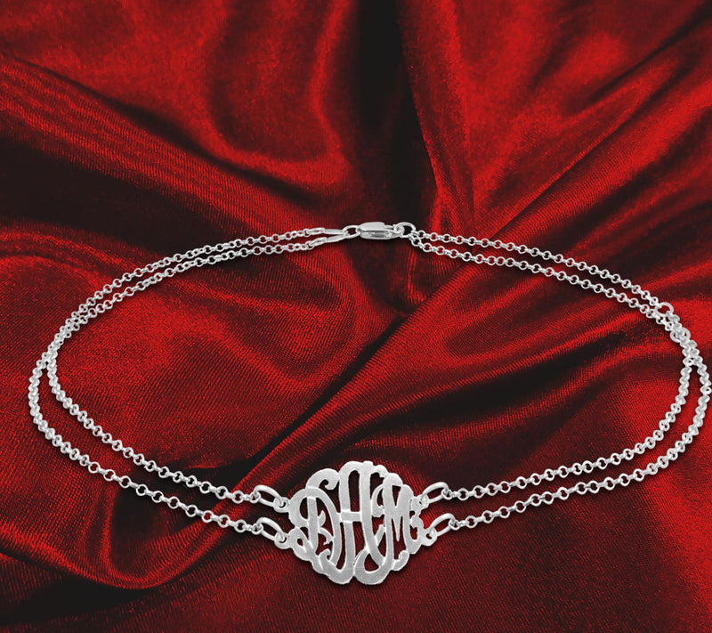 Sterling Silver Personalized Monogram Ankle Bra celet — View 4
