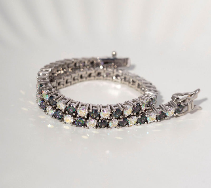 Diamonique Clear & Black Aurora Borealis Tennis Bracelet Sterling Silver — View 4