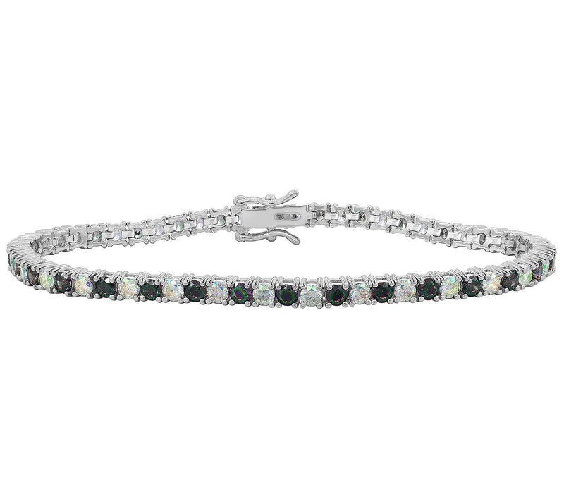 Diamonique Clear & Black Aurora Borealis Tennis Bracelet Sterling Silver — View 3