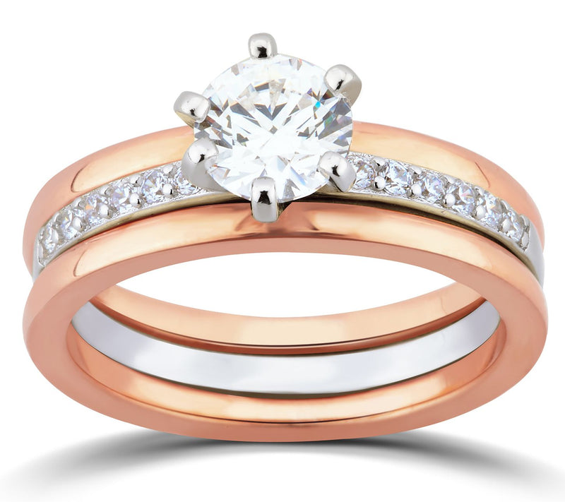 Diamonique 1.15 cttw Trio Ring Set, Sterling Silver — View 9