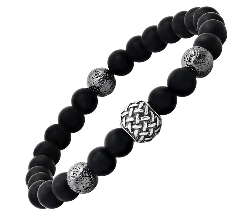 Steel by Design Black & Stainless Steel Bead ed Bracelet — View 5