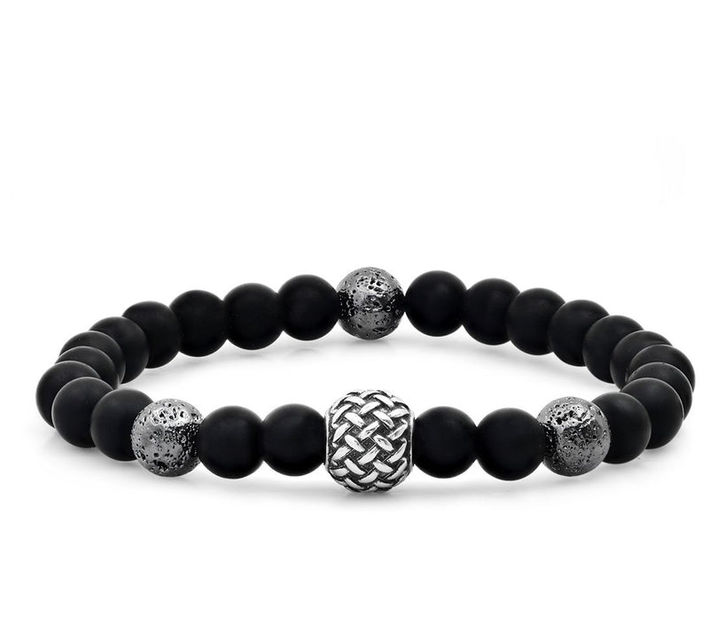 Steel by Design Black & Stainless Steel Bead ed Bracelet — Main view