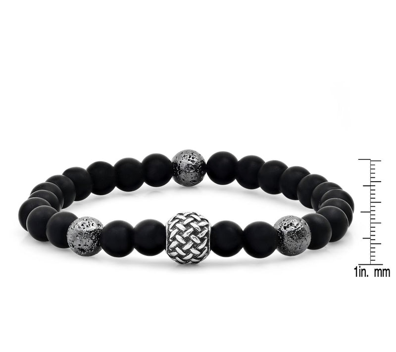 Steel by Design Black & Stainless Steel Bead ed Bracelet — View 4