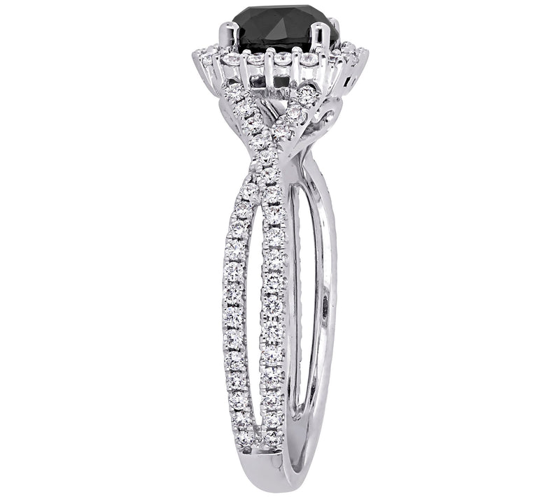 Affinity 1.50 cttw Black & White Diamond Halo R ing, 14K Gold — View 4