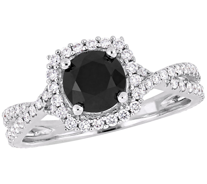 Affinity 1.50 cttw Black & White Diamond Halo R ing, 14K Gold — View 3