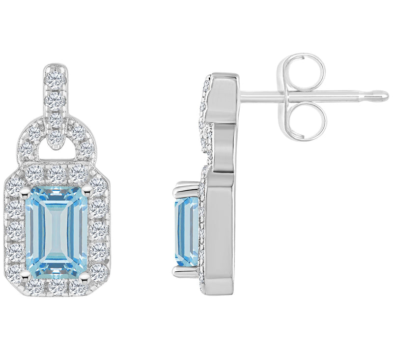 Sterling Silver Multi-Gemstone Emerald Cut Earr ings — View 11