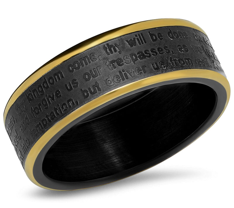 Steel by Design Men's Black & 18K Gold Plated P rayer Band Rin — Main view