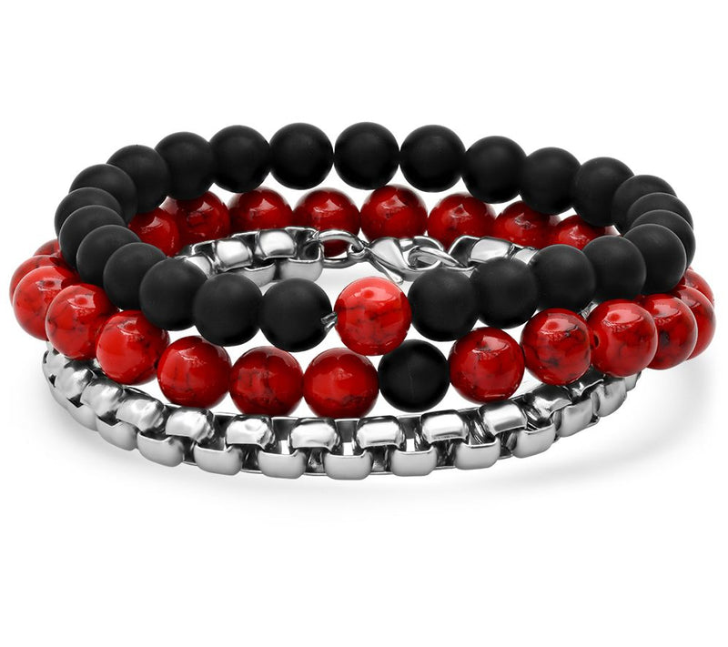 Steel by Design Stainless, Red Agate & Black Bracelet Set — Main view