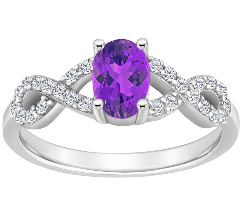 Sterling Silver Oval Gemstone & White Topaz Ring — View 3
