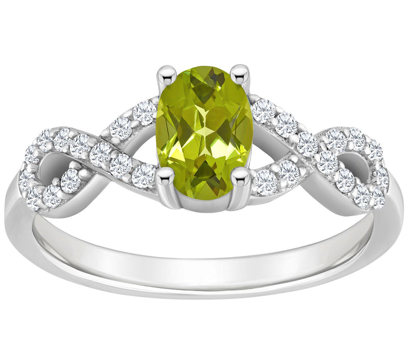 Sterling Silver Oval Gemstone & White Topaz Ring — View 9