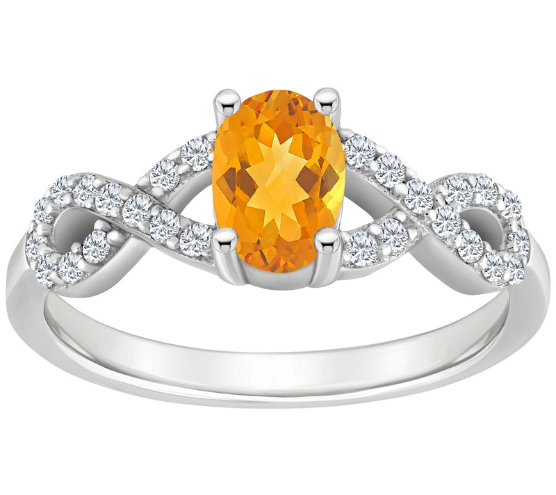 Sterling Silver Oval Gemstone & White Topaz Ring — View 5