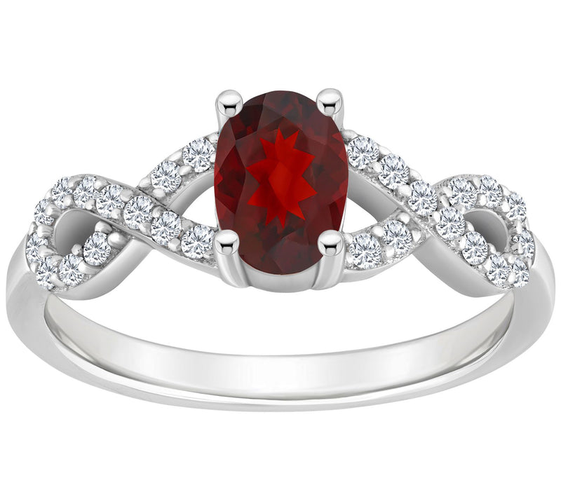 Sterling Silver Oval Gemstone & White Topaz Ring — Main view