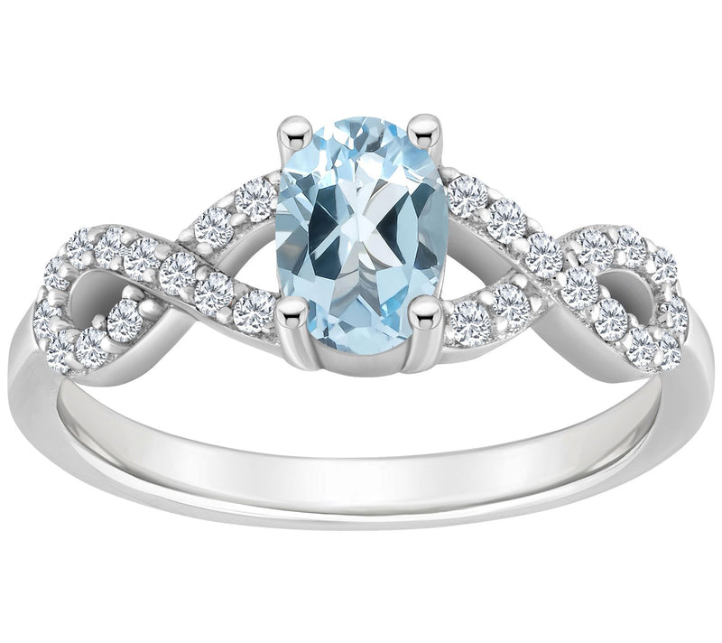 Sterling Silver Oval Gemstone & White Topaz Ring — View 11