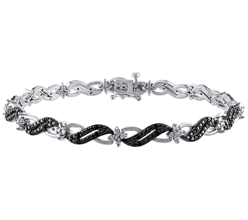 Affinity 0.25 cttw Black Diamond Link Bracelet,Sterling — View 3