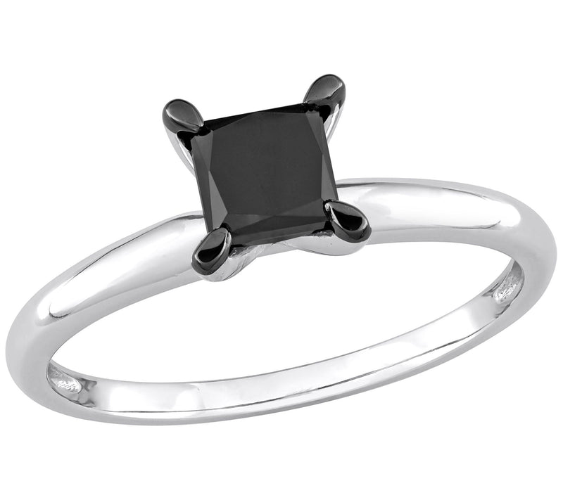 Affinity 9/10 cttw Black Diamond Solitaire Ring, 14K White Gold — Main view