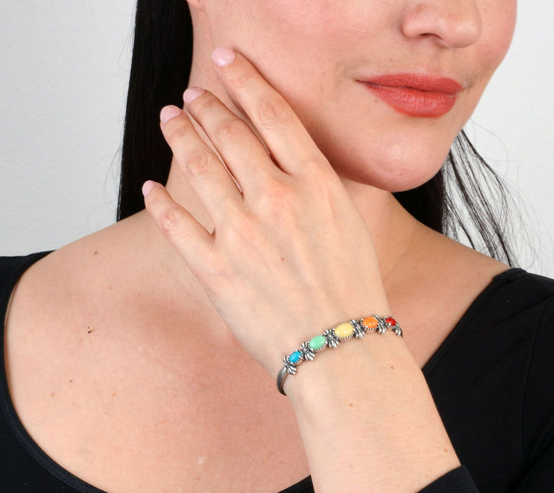 American West Sterling Rainbow Multi- Gemst oneCuff — View 4